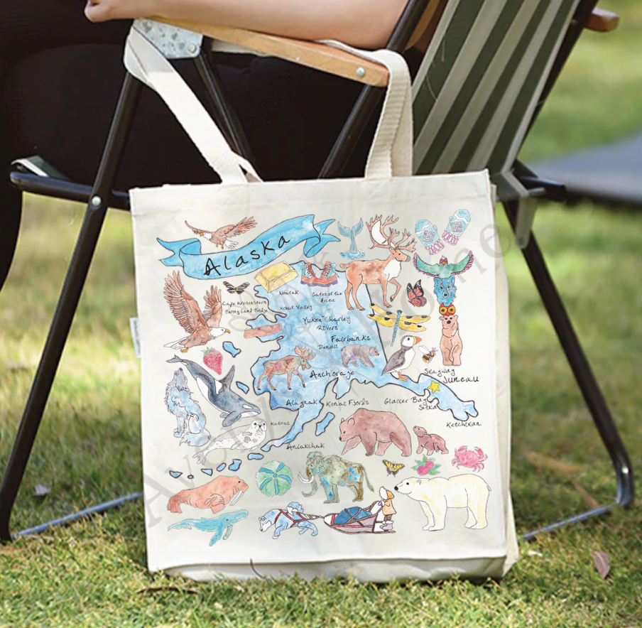 Alaska State Map Organic Mountain Souvenir Beach Tote Bag
