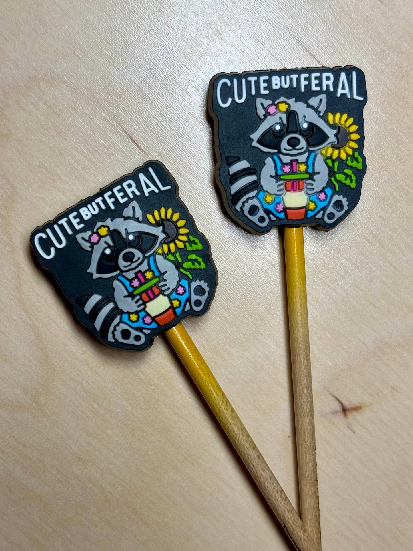 Knitting Needle Point Protectors - Cute But Feral Raccoon