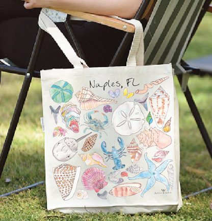 Ocean Creatures & Shells Customizable Organic Tote Bag