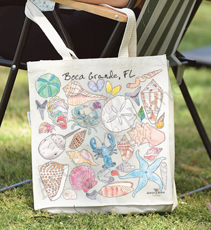 Ocean Creatures & Shells Customizable Organic Tote Bag