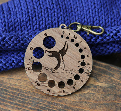 Walnut Whale Tail Knitting Gauge with Bronze Clasp