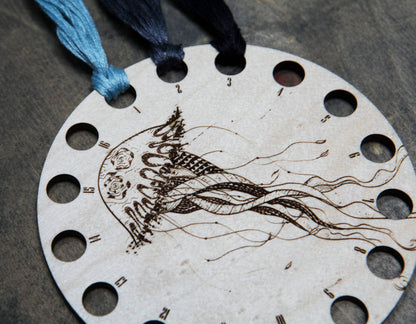 Circular Maple Wood Jellyfish Embroidery Floss Holder