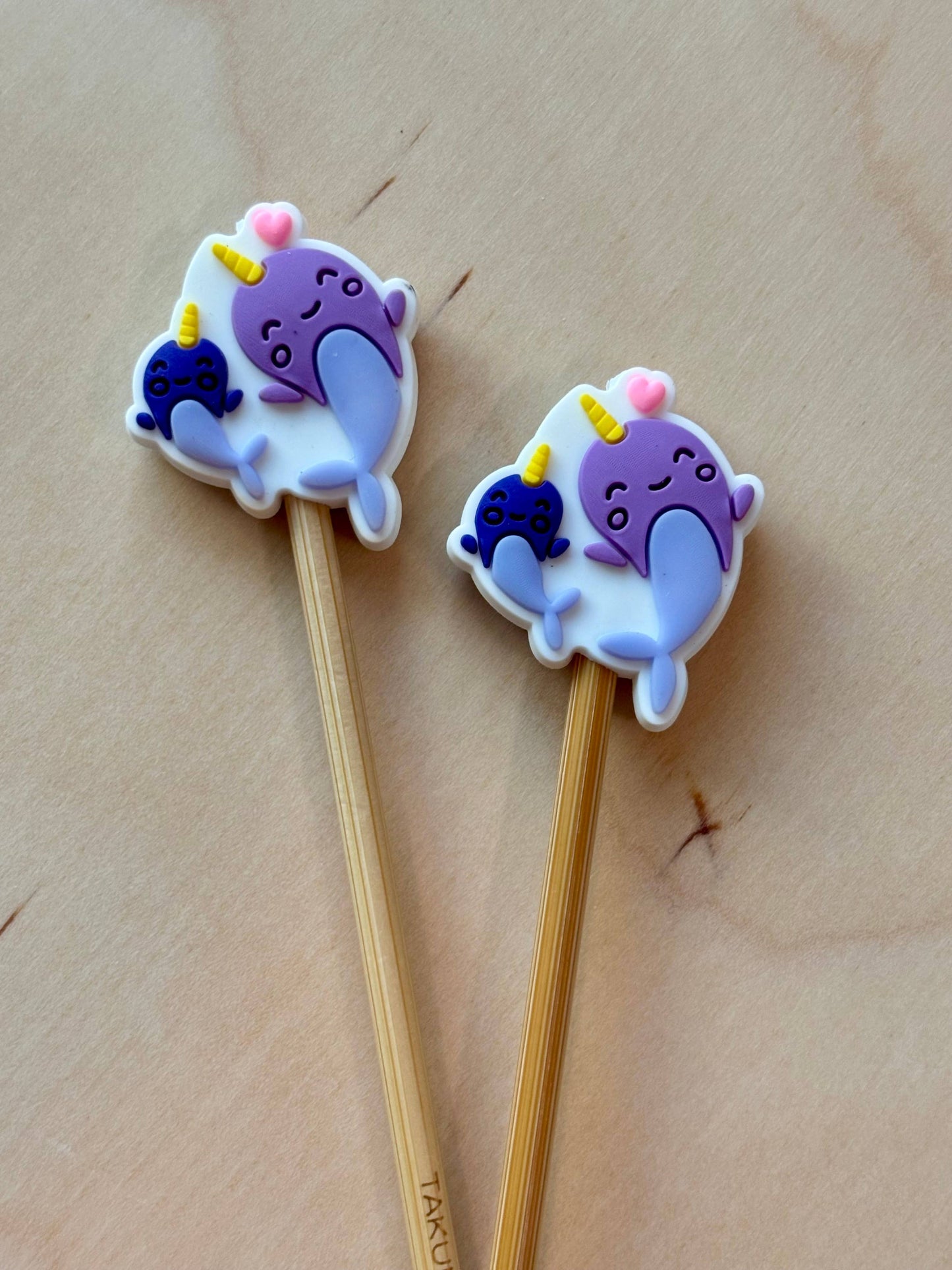 Knitting Needle Point Protectors Happy Narwhals Ocean Beach