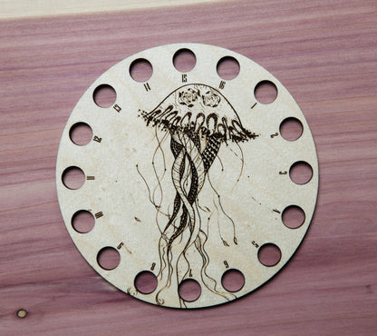 Circular Maple Wood Jellyfish Embroidery Floss Holder