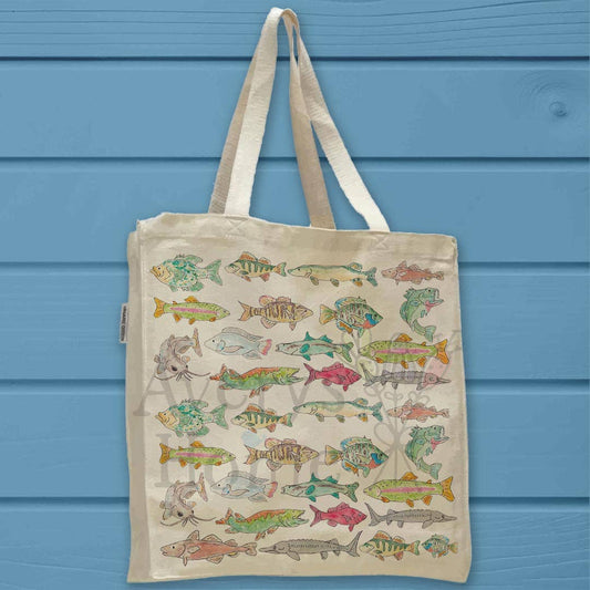 Lake Fish Pattern Organic Cotton Tote Bag – Freshwater Decor