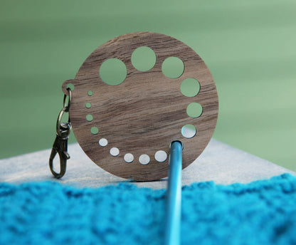 Walnut Knitting Needle Gauge with Ocean Wave & Bronze Clasp