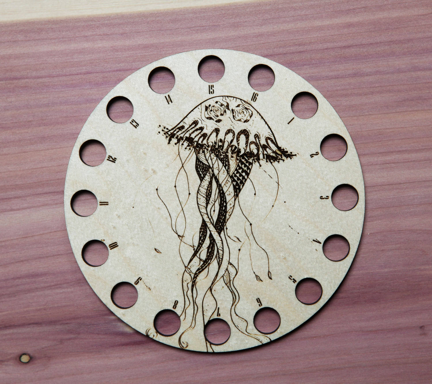 Circular Maple Wood Jellyfish Embroidery Floss Holder