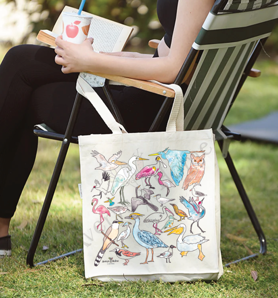 Coastal Birds Eco Friendly Organic Cotton Large Tote Bag