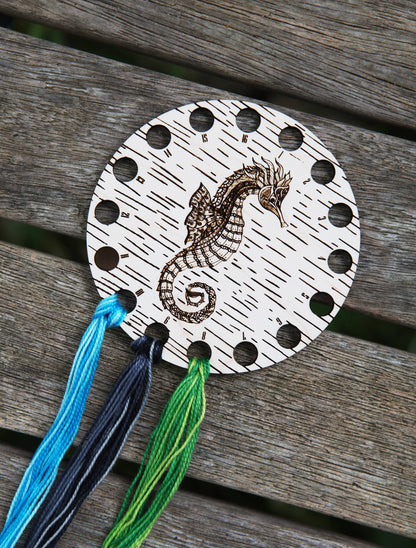 Seahorse Embroidery Floss Storage Holder - Maple Wood Circle
