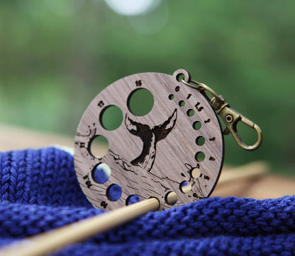 Walnut Whale Tail Knitting Gauge with Bronze Clasp
